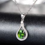 18K White Gold Plated Green Gemstone Emerald Pendant Necklace for Women Photo 1
