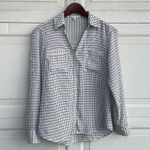 EXPRESS  Womens Shirt White Black Grid Print Portofino Slim Fit Long Sleeve Small Photo 0