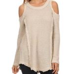 Free People  Sunrise Cold Shoulder Cream Waffle Knit Cozy Sweater Top Size XS‎ Photo 0