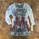 Fairy Elegant Floral Sheer Top Large NWT Blue Photo 1