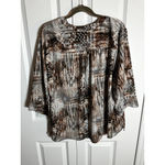 Denim & Co. d&co. Brown & White Abstract Blouse 2X Photo 1