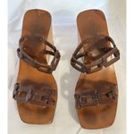 Vintage Stephane Kelian Brown Leather And Wood Platform Wedge Sandals Sz 9.5 Photo 3