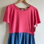 LuLaRoe NEW ‎ Amelia Dress Colorblock Coral Pink Blue Short Sleeve Womens … Photo 2