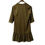 WD.NY Shirt Dress Women’s Small Olive Green Button Down 3/4 Sleeve Flouncy Hem Photo 1