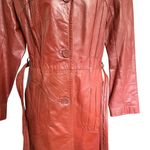 Vintage Dark Orange Leather Longline Trench Coat 70's Chic Size 12 Photo 8