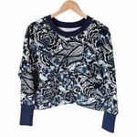Joie  Sweatshirt Crop Jersey Top Paisley Blue Navy Trim Thumbholes Long Sleeve S Photo 6