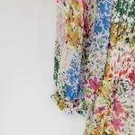 AQUA  Womens‎ Dress S Cream Blue Floral Smocked Ruffle Trim Long Sleeve Mini Photo 4