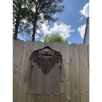 Karen Scott  petite medium Khaki‎ Beige Black Beads Pullover Sweater fairy top Photo 1