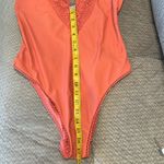 Aerie Crochet Lace Trim V Neck Back High Cut One Piece Swimsuit Rust Orange M Photo 7