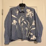 Anthropologie  Maeve Blue and White Floral Striped Oversized Shirt Size Medium P Photo 0