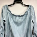 Karen Kane  Light Denim Blue Seascape Off Shoulder Tie Sleeves Blousy Peasant Top Photo 4