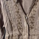 Mlle Gabrielle Boho Chic Cottage Core Embroidered Button Up Tan Blouse Size L Photo 1