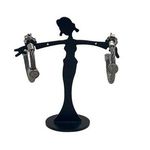 Sterling Silver Stainless Steel Cable Hoop Earrings CZ Pave 1" Pierced Photo 0