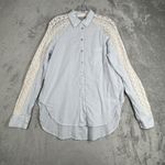 Holding Horses Shirt Womens Small Blue White Striped Crochet Button Down Top Photo 1