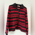 Amanda Smith VTG  Christmas Patterned Cardigan Sweater Funky Retro Red Black M L Photo 1