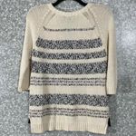 Trouve Ivory Striped Faux Leather Trim Zip Up Cardigan Photo 5