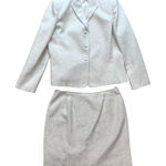 Le Suit  Metallic Skirt Suit Set Women's Size 14 Holiday 2 Piece Silver Cotton Photo 0