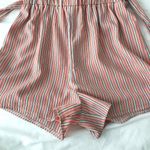 After Market New Pink Striped Ruffle Romper Flutter Trim V-Neck Belted Waist Photo 13