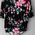 EXPRESS  Women's Black Multicolor Floral Print Plunging V-neck Bodysuit Size M Photo 1