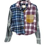American Eagle Cozy Cabin Cropped Patchwork Plaid Flannel Shirt Size S Photo 0