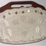 Vtg Bermuda Bag Purse Handbag Wooden Handles Pearl Buttons Embroidered Floral Photo 0