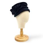 Vintage 90s Black Wool Cloche Hat Flower Accent 100% Wool Winter Dressy Travel Photo 1