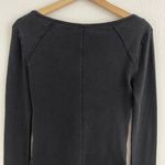 Free People Black Bandana Cuff Crochet Sleeve Scoop Neck Waffle Knit Thermal Top Photo 11