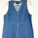 Vintage 90s Denim Midi Shirt Dress Size 12 Snap Front Sleeveless Western Boho Blue Photo 2