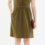 Madewell • Moonset Silk Dress olive green washed midi shift Photo 0