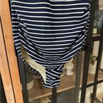 Garnet Hill  one piece swimsuit navy stripes ruched slimming criss cross vneck Photo 5