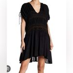 Free People Black Love on the Run Embroidered Smocked Accent Dress Photo 1
