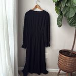 PRETTYGARDEN Black Long Sleeve Neck Button Smocked Swiss Dot Flowy Maxi Dress Photo 5