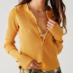 Free People [] Mustard Yellow Colt Henley Long Sleeve Cotton Thermal Size Small S Photo 0