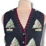 Vintage Tiara International Christmas Sweater Vest Large Black Red Tree Knit Photo 2