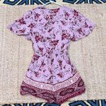 Kendall + Kylie Women's Lavender Multicolor Floral Front Tie Romper Size XS Photo 3
