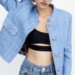 ZARA  Lined Textured Tweed Jacket Crop 8270/397 Sky Baby Blue XS Photo 0