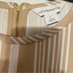 Liz Claiborne  Striped Top Women’s Lg Tan White Puff Pleated Sleeve Soft Office Photo 2