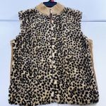 Kathie Lee Collection Women's Small Cheetah Print Fur Knit Zip Vest Cozy Warm Brown Photo 0