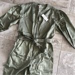 Rebecca Taylor  Utility Sateen Jumpsuit, Long Sleeves Olive Green Size 12 NWT Photo 10