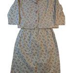 Homemade Floral Jacket Skirt Set – Women's S Pink Button Front Cotton Rayon White Size 16 Photo 0