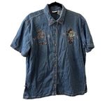 Vintage Bobbie Brooks Women Embroidered Floral Bee Denim Shirt Size XL Photo 0