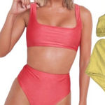 Desert Dreamer Two Tone Double Lined Ribbed Cheeky High Waist Hip Hugger Bottom Orange Size L Photo 0