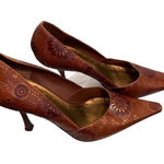 BCBGirls Embossed Brown Leather Pointed Toe Heels Size 10B Photo 0