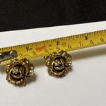 Vintage Signed Goldette Rhinestone Flower Clip On Non Pierced Earrings Gold Tone Photo 5
