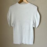 Maeve white ribbed puff shoulder short sleeve sweater Photo 3