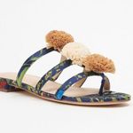 J.Mclaughlin NWOT Mandy Sandal in Midnight Floral Raffia Pom Flats Botanical 7M Blue Size 7 Photo 1
