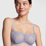 PINK - Victoria's Secret Pink Victoria Secret Demi Lace Bra Small Blue Heart Embroidery Unlined Photo 0