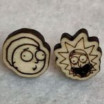 Rick and Morty Wood Stud Earrings Brown Photo 3