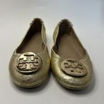 Tory Burch Shoe Spark Gold Smooth Metallic Logo Minnie Travel Ballet Flats 9.5 Photo 2