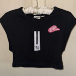 Noisy May  Black Crop Top with Pink Hat Detail Photo 0